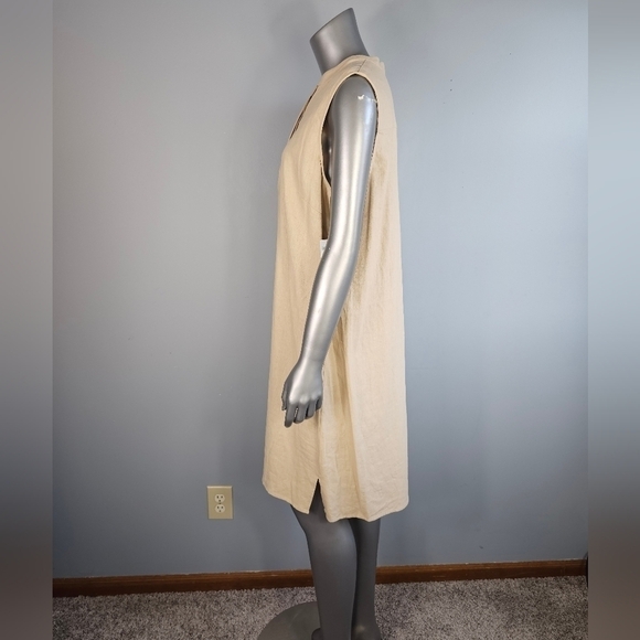 Anne Klein NWT Women's Size L Khaki Beige Linen Blend Sleeveless Midi Dress - Picture 9 of 14
